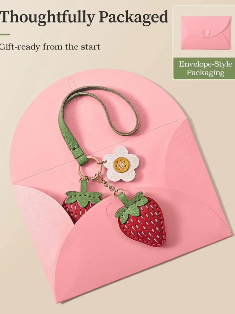 Handmade Strawberry Bag Charm | Double-Sided Leather Purse Accessory for Totes